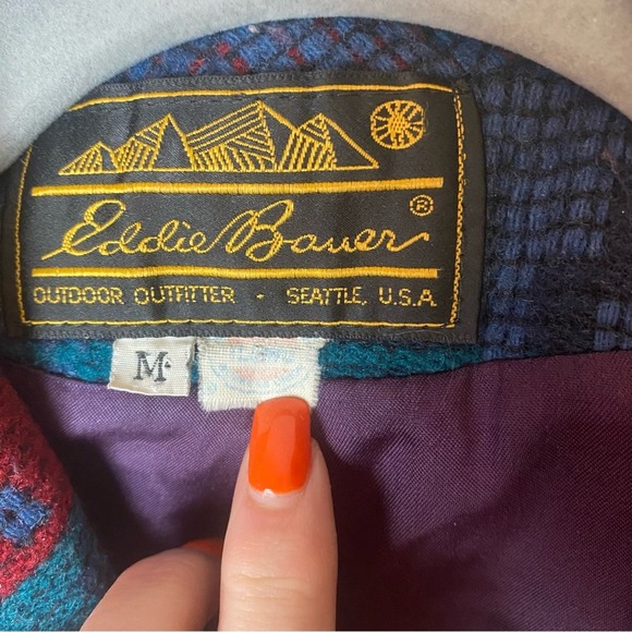 Vintage EDDIE BAUER Tribal Southwestern Aztec Collar Wool Jacket Coat M ILGWU - Picture 5 of 5